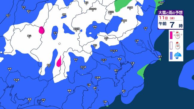 【大雪情報　雪と雨のシミュレーション画像掲載】長野県　11日昼前にかけ　中部と南部で大雪に注意　大北山沿い15センチ、長野山沿い・中野飯山・上田菅平・佐久・乗鞍上高地・諏訪10センチ　南岸低気圧の影響|TBS NEWS DIG