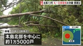 台風13号　沖縄本島地方を暴風域に巻き込みながら西よりに進む　沖縄県内では約1万5000戸が停電　大雨・暴風・土砂災害などへ厳重警戒|TBS NEWS DIG