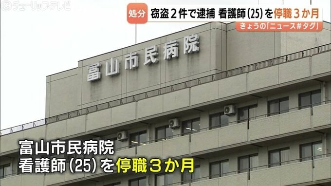 25歳女性看護師、停職3か月の懲戒処分【富山市民病院】休職中に万引きや自転車窃盗で逮捕、不起訴処分　|　富山のニュース｜天気・防災｜チューリップテレビ