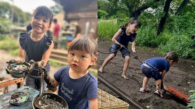 【 ののちゃん 】　妹・ひーちゃんと雨上がりの泥遊びを満喫　手作り“泥のごちそう”に「可愛いすぎる仲良し姉妹」の声|TBS NEWS DIG