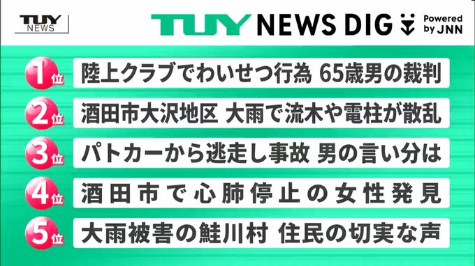 NEWS DIGのTUYランキング　7月31日にアップされた県内ニュースで関心が多く集まったのは？（山形）　|　山形のニュース│TUYテレビユー山形