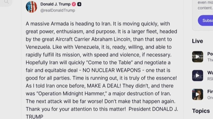 トランプ大統領　イランに大規模攻撃警告　核開発問題で交渉に応じるよう圧力