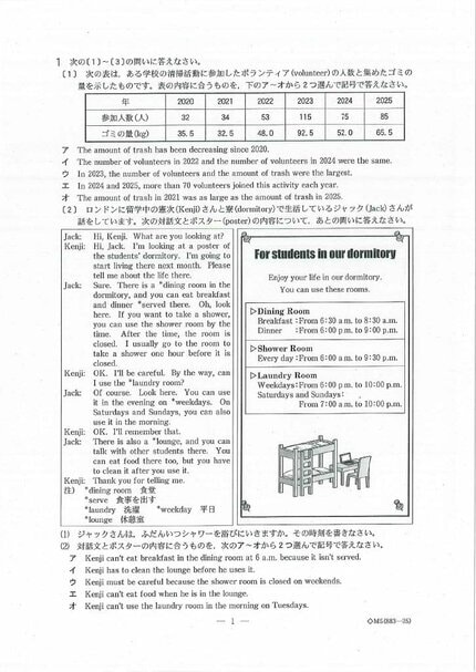 問題と解答】英語 2026年度県立高校入試 富山県 3月6日（金）【解説