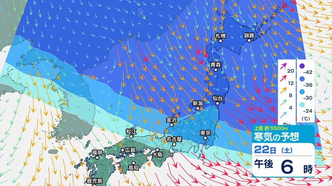 【大雪情報】北陸上空5500メートルに氷点下33℃以下の寒気…断続的に強まり大雪　雪雲の動き次第で “警報級” の可能性【雪と雨のシミュレーション】大気の状態が非常に不安定…積乱雲発達|TBS NEWS DIG