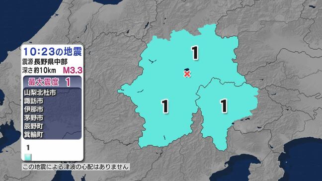 震源地は長野県中部　山梨県、長野県で最大震度1の地震　|TBS NEWS DIG