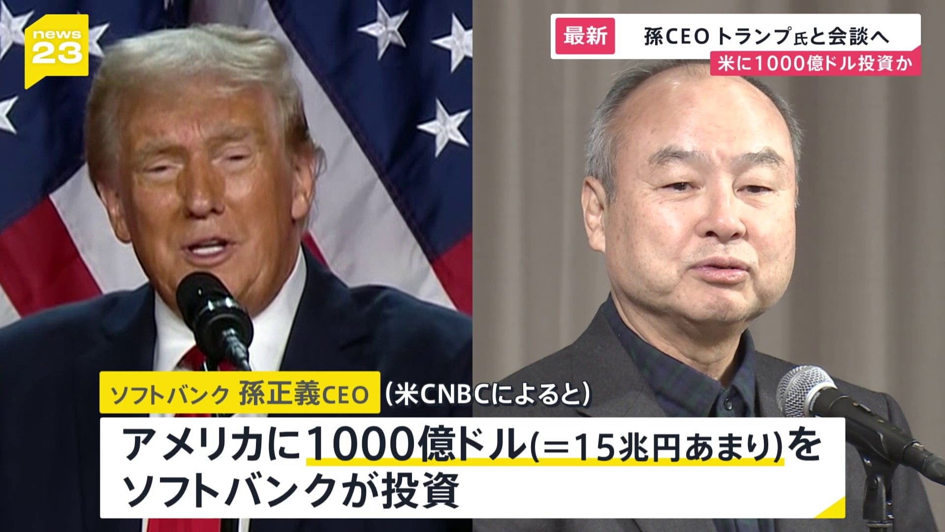 ソフトバンク孫正義CEO トランプ次期大統領と会談へ 米国内への1000億ドル＝15兆円投資と10万人の雇用創出を表明か | TBS NEWS DIG