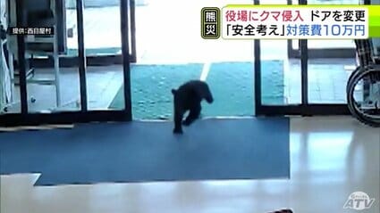 クマ侵入の役場 「センサー式の自動ドア」を「スイッチを押してドアが
