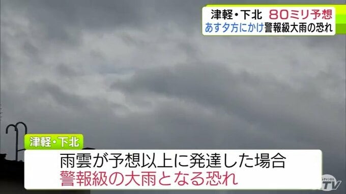 2日未明～夕方にかけて大雨の所もあるか…　雨雲が予想以上に発達した場合には「警報級の大雨」の恐れも　青森県内では津軽・下北で80ミリの24時間降水量予想も…|TBS NEWS DIG
