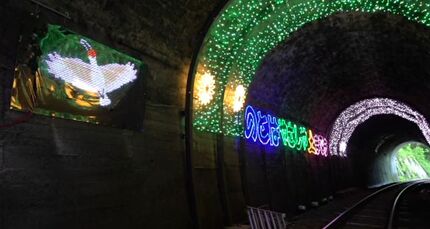 のと鉄道のトンネル内にトキが羽ばたくイルミネーション “トキ”本州