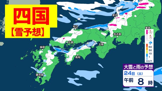 【四国はいつ雪?】平地でも大雪か 23日夜遅く~24日夕方 徳島県、香川県、愛媛県、高知県【気象庁・大雪に関する四国地方気象情報・雪の最新シミュレーション】|TBS NEWS DIG