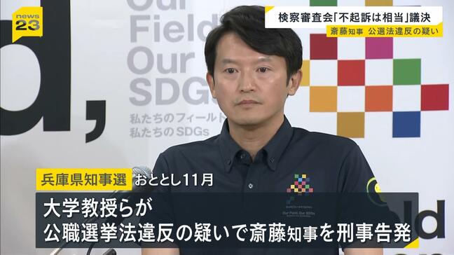 斎藤知事は「不起訴相当」検察審査会が議決　知事選めぐり公選法違反の疑いで刑事告発→去年１１月に不起訴処分|TBS NEWS DIG