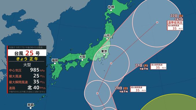 【台風情報】大型の台風25号(ドゥージェン)　シルバーウィーク中に関東接近か　最大瞬間風速40m/s予想　進路図、雨風シミュレーション、全国の天気予想　|　山形のニュース│TUYテレビユー山形
