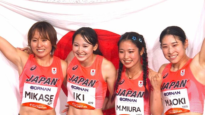 女子4×100mリレーで日本がシーズンベストの43秒52で涙の銅メダル　銀まで0秒01、12年ぶり表彰台の快挙【アジア大会】|TBS NEWS DIG