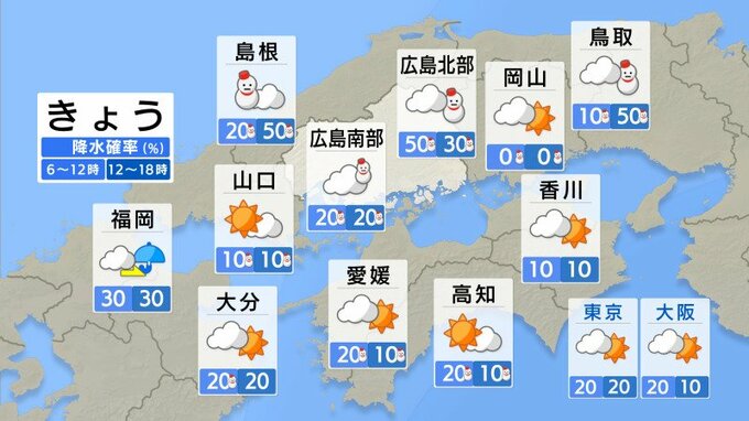 【きょう1/7(火)広島天気】再び冬型の気圧配置　西風強く体感温度はかなり低め　|TBS NEWS DIG