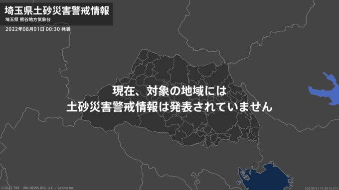 ＜解除＞【土砂災害警戒情報】埼玉県・秩父市、本庄市、皆野町、神川町|TBS NEWS DIG
