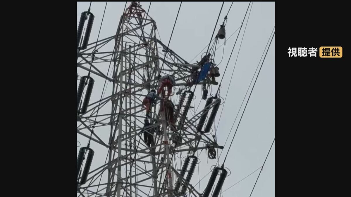鉄塔上で男性2人転落 足にケガ ｢50ｍほどで動けなくなっている人が…｣ 電線張り替え作業中 名古屋･港区