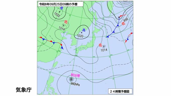 台風26号の進路等によっては、27⽇から29⽇頃にかけて沖縄・奄美では⼤荒れや⼤しけ、警報級の⾼潮となるおそれ　10月4日までの雨風シミュレーション【気象庁24日発表　25⽇から10⽉1⽇までの週間天気予報】|TBS NEWS DIG