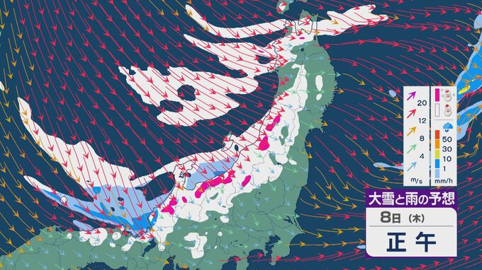 北陸は7日(水)夜の“冷たい雨”が 8日(木)には雪に 8日は冬型気圧配置で寒気も強まる 東北の日本海側でも断続的に雪に 雪・雨と風シミュレーション|TBS NEWS DIG