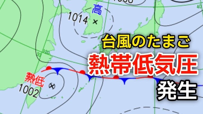 【台風情報】新たな台風のたまご「熱帯低気圧」台湾付近から日本に…1時間に20キロの速さで進む…一時「台風」になるおそれも…気象情報に注意【気象庁 天気図】|TBS NEWS DIG