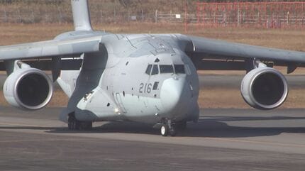 災害時の支援物資の輸送訓練など 航空自衛隊C-2輸送機が宮崎空港に初