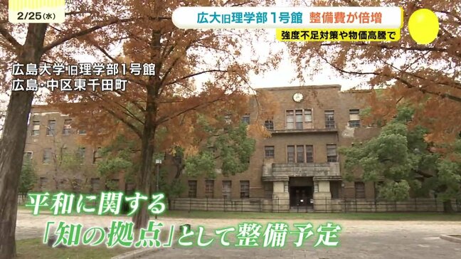 広島大学旧理学部１号館「知の拠点」整備　工事費が倍増に　損傷や強度不足の対策と物価高騰のため63億⇒129億超　広島市|TBS NEWS DIG