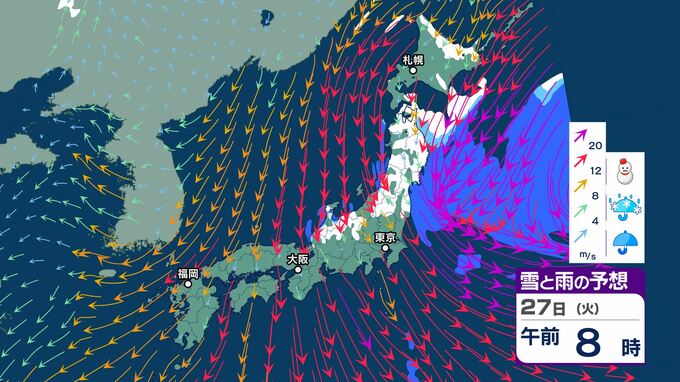 東北太平洋側は暴風・大雪に警戒　関東甲信・東海は強風に注意　発達する低気圧が27日にかけ日本の東を北東へ　|　BSSニュース | BSS山陰放送
