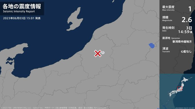 新潟県で最大震度1の地震　新潟県・魚沼市　|　新潟のニュース・天気｜BSN NEWS｜BSN新潟放送