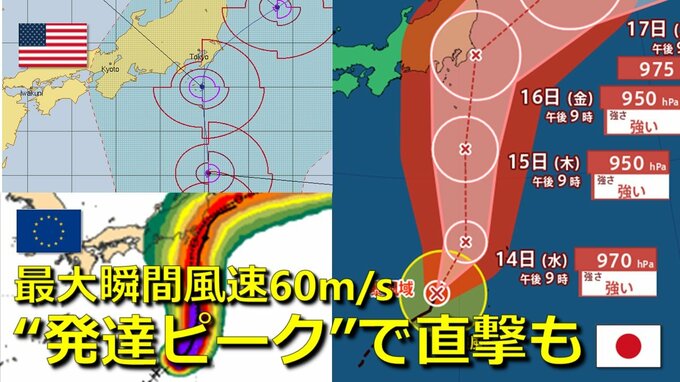【台風情報】発達ピーク“強い勢力”で直撃も　台風７号は週末に関東へ最接近　最大瞬間風速60メートル　お盆休みに大きな影響のおそれ　気象庁・アメリカ・ヨーロッパ各国進路予想比較【19日まで雨･暴風・波シミュレーション】|TBS NEWS DIG