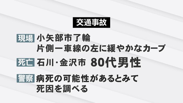 県道でミニバンが斜面に衝突　80代男性が死亡　病死の可能性も　富山・小矢部市　|　富山のニュース｜天気・防災｜チューリップテレビ