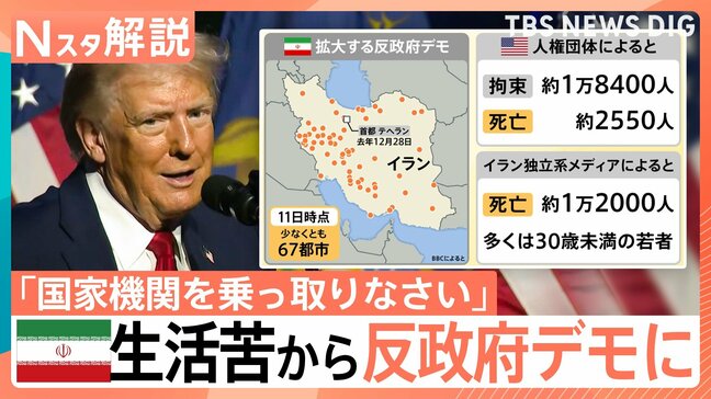 イラン全土で2500人超死亡か 反政府デモ拡大、ネット遮断で情報統制？ 記者に届いた音声データに違和感【Nスタ解説】|TBS NEWS DIG