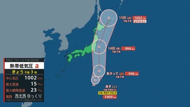【台風情報】熱帯低気圧があすにも台風に 日本の東側を北上か 今後の進路は?勢力は?【雨と風のシミュレーション11日(金)~16日(水)】気象庁|TBS NEWS DIG