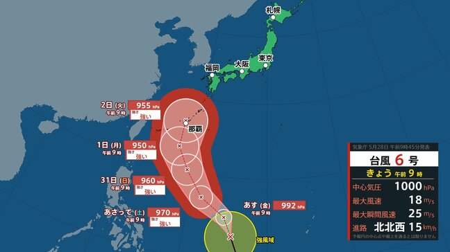 【台風情報】台風6号はフィリピン東海上を北北西へ…6月1日以降沖縄に接近、東京・大阪・福岡など30℃くらいまで気温上昇、北見市も真夏日か《全国と北海道の週間予報》|TBS NEWS DIG