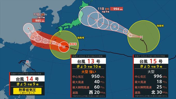 【台風情報】台風14号は熱帯低気圧に　台風13号と15号は今どこに？【進路予想】　|　山梨のニュース | ＵＴＹテレビ山梨