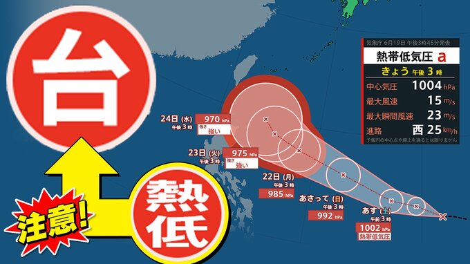 【新たな  熱帯低気圧】２０日（土）にも台風へ  「強い台風」に発達へ　最大瞬間風速５０ｍ【雨風シミュレーション２９日（月）まで／進路予想】気象庁発表  台風情報|TBS NEWS DIG