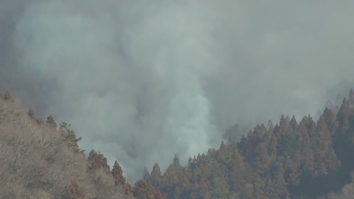 扇山の山林火災 延焼続くも住宅に燃え移る危険性極めて低い 大月市宮谷