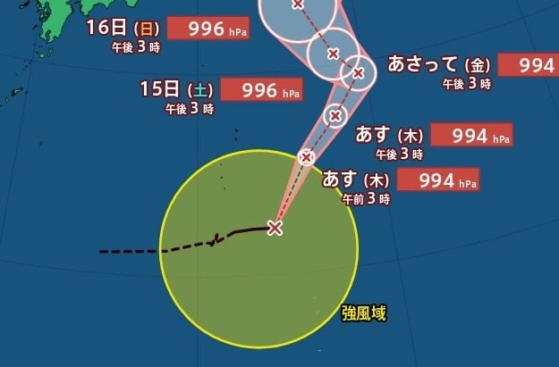 【台風情報】最大瞬間風速25m/s、大型の「台風17号(ナンカー)」日本への影響は？「台風15号(チャンホン)」熱帯低気圧に変わるも…降水予想は関東甲信100mm・東海180mm・近畿150mm　今後の進路予想・雨風シミュレーション【気象庁12日16時05分発表】|TBS NEWS DIG