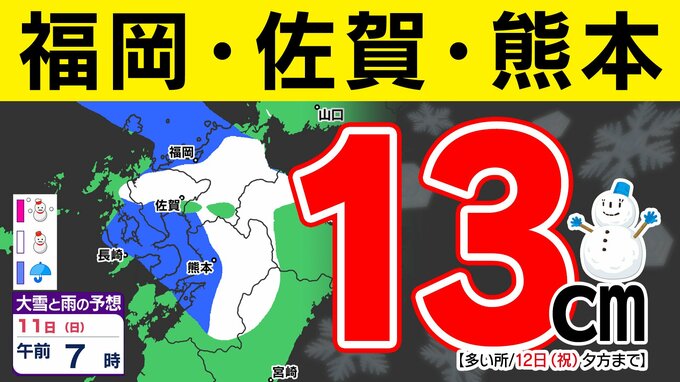 【大雪情報】福岡・佐賀・熊本１３ｃｍ「三連休 積雪のおそれ」【雪シミュレーション １１日（日）／  九州各都市の週間予報】福岡・佐賀・長崎・大分・熊本・宮崎・鹿児島|TBS NEWS DIG
