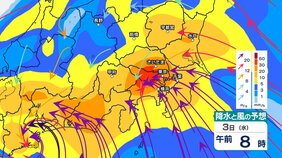 【台風情報】台風6号 3日に関東に最接近  最大瞬間風速35m【首都圏の雨・風シミュレーション2日〜4日（木）】気象庁の進路予想　東京・神奈川・埼玉・千葉（2日午後0時20分）|TBS NEWS DIG