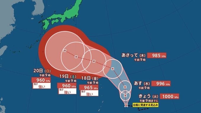 【台風情報】最大瞬間風速55m/s予想　"台風のたまご"=熱帯低気圧は12時間以内に「台風25号」に発達か　今後の勢力、進路予想は？全国の天気を画像で　気象庁　　　|　山形のニュース│TUYテレビユー山形