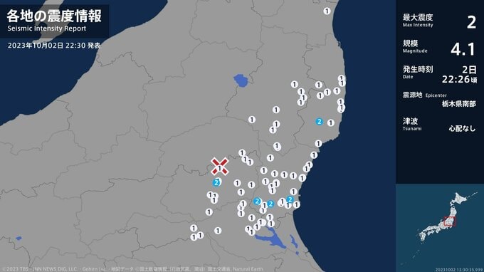 福島県、茨城県、栃木県で最大震度2の地震　福島県・いわき市、茨城県・水戸市、笠間市、ひたちなか市|TBS NEWS DIG