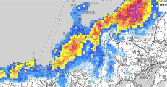 【大雪情報】東海地方　岐阜県では警報級の大雪に25日朝まで多い所で80センチの降雪予想　愛知県でも24日夜のはじめ頃から警報級の大雪となる可能性【雪と雨のシミュレーション】　|　富山のニュース｜天気・防災｜チューリップテレビ