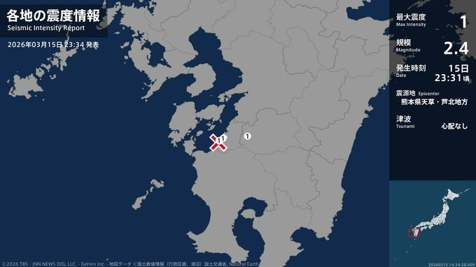 熊本県で最大震度1の地震　熊本県・球磨村、水俣市、津奈木町|TBS NEWS DIG