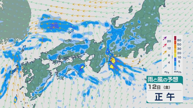 【大雨情報】12日(金)は東海地方で大雨に 13日(土)は日本海を通る低気圧などの影響で全国的に雨に 雨と風シミュレーション|TBS NEWS DIG