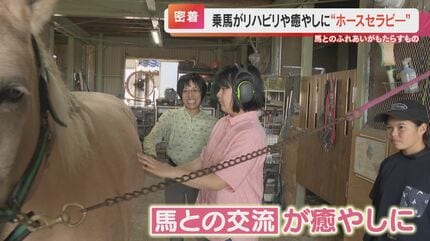 前ではなく横向きや後ろ向きで馬の背に 乗馬で癒しの効果も期待される