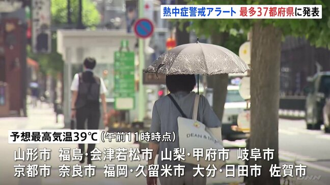きょうも危険な暑さ続く 東北~九州にかけ40℃に迫る地域が相次ぐ見込み 「熱中症警戒アラート」は今年最多の37都府県|TBS NEWS DIG
