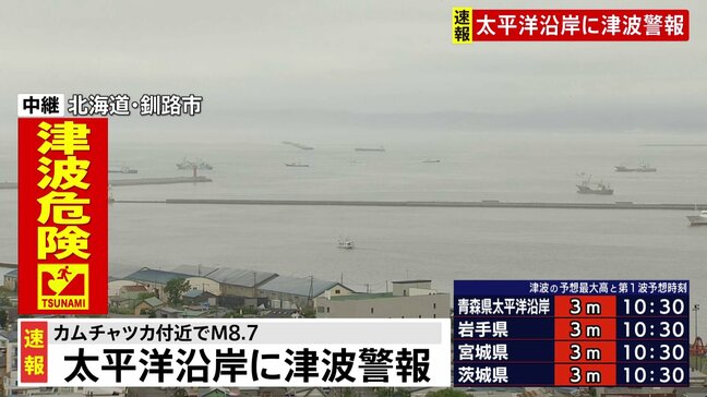 【速報】津波警報 カムチャツカでM8.7地震 北海道から九州まで太平洋沿岸広い地域で|TBS NEWS DIG