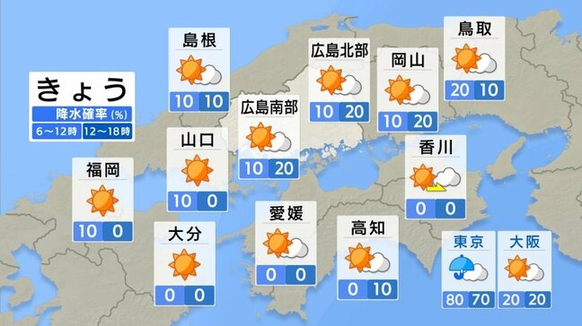 【きょう10/1(水)広島天気】晴れて秋空　せまい範囲で雷雨の可能性も　日中は汗ばむ陽気に|TBS NEWS DIG