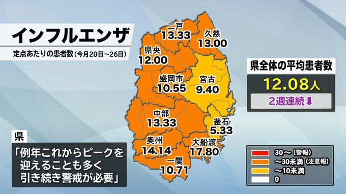 インフルエンザ患者数、2週連続で前週を下回る　岩手|TBS NEWS DIG