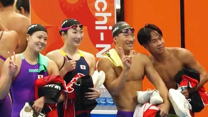 池江、大橋、竹原、池本が3大会連続の銀メダル　混合4×100mメドレーリレー【アジア大会】|TBS NEWS DIG