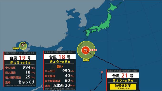 【台風情報】台風18号は強い勢力で南大東島付近に　19号の進路は　20号、21号は熱帯低気圧に　【進路予想・雨と風のシミュレーション】　|　山梨のニュース | ＵＴＹテレビ山梨